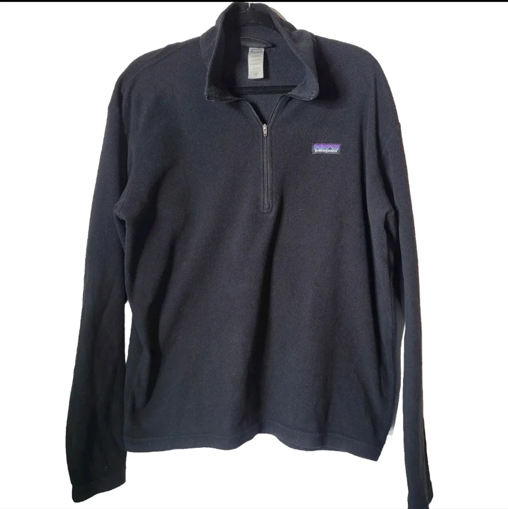 Mens patagonia 1/2 zip synchilla Fleece pullover Black Long Sleeve Sz Medium